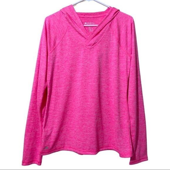 Ideology Heathered Hot Pink Long Sleeve Hooded Pullover Activewear Top - Picture 1 of 4